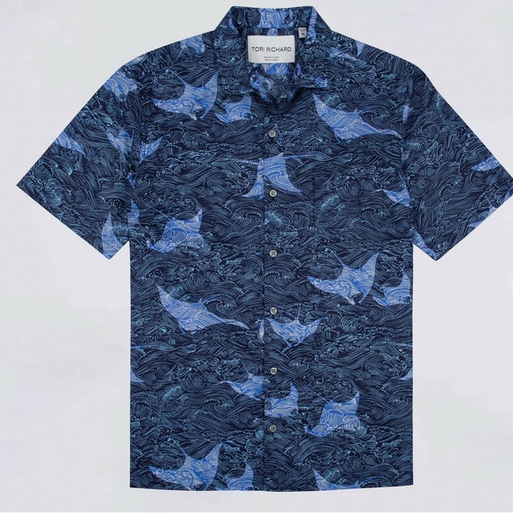 Tori Richard Manta Waves Short Sleeve Button-up Shirt In Midnight 2XL - Picture 6 of 8